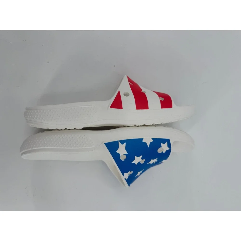 Crocs Classic Slides American Flag Stars Stripes White Red Blue Mens 7 Womens 9